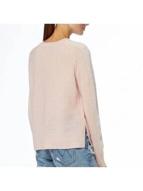 360 Cashmere Talulah Crew Neck Sweater Honey Pink White Stripe L
